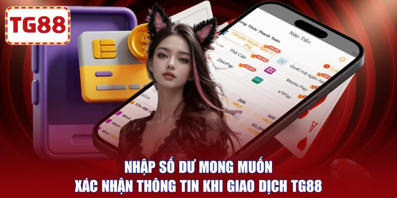 Nhập số dư mong muốn & xác nhận thông tin khi giao dịch TG88